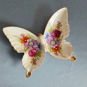 Vintage Japan ceramic/porcelain butterfly trinket dish with floral design.
